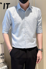店主风社会小伙男纯色七分袖衬衫男日常衬衣301A-1/CS562/P55，男装衬衫，星座301A-1