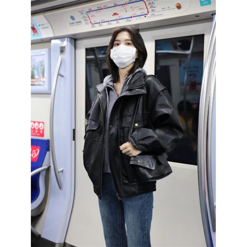 网络图现货秋季大码皮夹克宽松潮流机车风休闲外套RW633-P90,男装夹克,星座1005-4