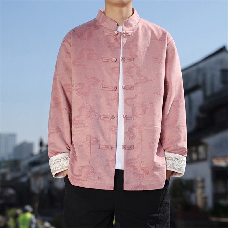 男士外套麂皮绒印花夹克盘扣立领唐装龙XZ1512-2508-P85,男装夹克,星座1512