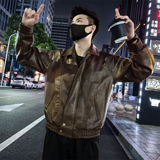 皮衣外套男翻领纯色宽松休闲皮夹克P810-P148，男装夹克，电商A368