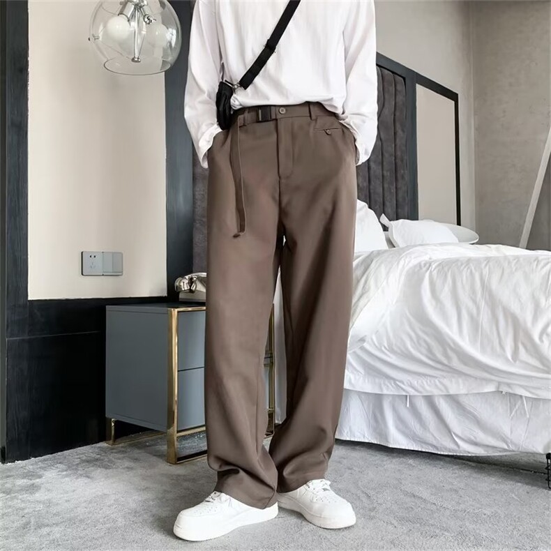 休闲西裤男腰带直筒宽松垂感坠感韩版西装裤潮拖地长裤K4173-P36，男装西裤，星座412-2