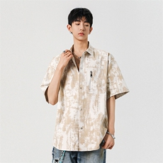 扎染脏脏工装短袖衬衫男款夏季潮牌宽松半袖衬衣外套Y007，男装T恤，星座210-1