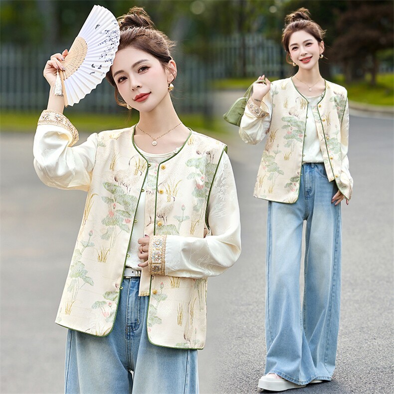 2025春季新款新中式g风提花短外套女高级感复古盘扣上衣外套，女装马甲，韩美纤衣