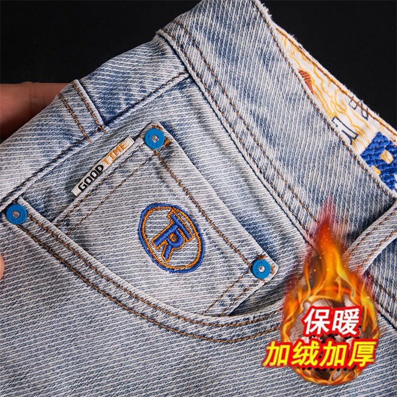 网图慎用秋冬季加绒款男士弹力绣花牛仔裤XZ212-1-QN9936-P55,男装牛仔裤,星座212-1