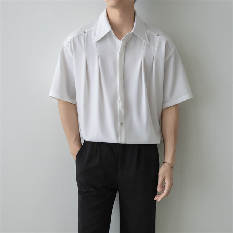 小伙立领纯色衬衫男休闲宽松风刺绣衬衣轻熟风A236-82573-P55图片