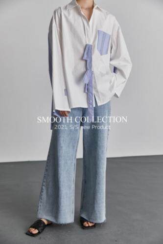 现货春款独特设计拼接衬衣，女装，SMOOTH