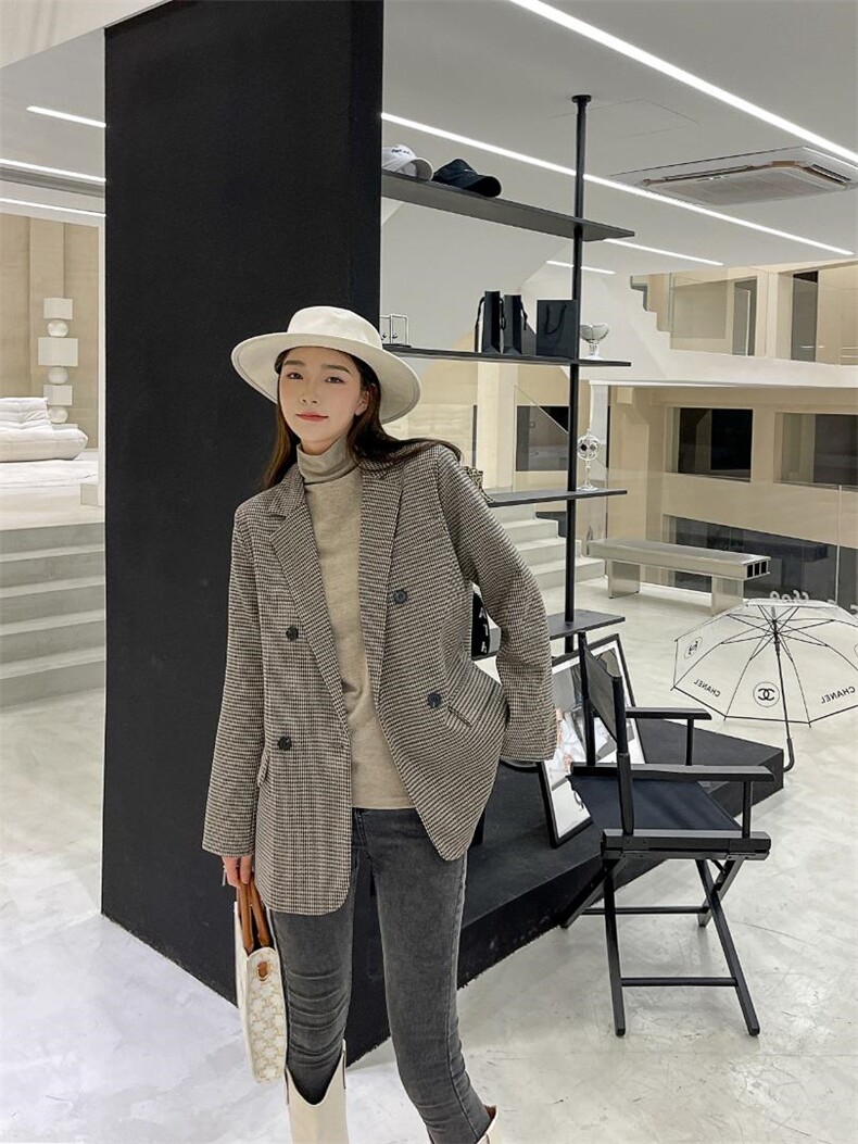 千鸟格西装外套腰带，女装西装，Balance Studio