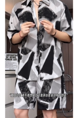 短袖衬衫男+短裤男潮流休闲套装男M-5XL大码TZ78704P50控98模特图，男装休闲套装，星座226-1