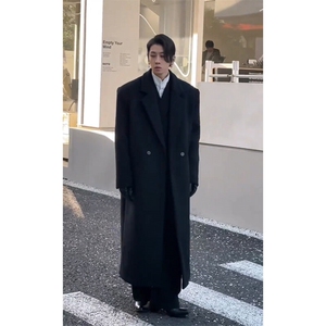 现货超长款秋冬韩版毛呢大衣宽松高级感潮流外套 DY0030加绒P128图片