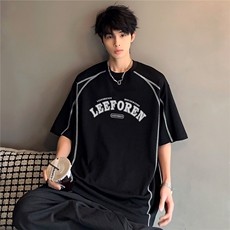 美式复古图案宽松潮牌创意个性重磅男女同款T恤短袖上衣T28-P38，男装T恤，电商C307