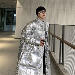 518中长款棉衣男亮面镭射港风加厚冬装棉袄男M2023 P145 控168图片