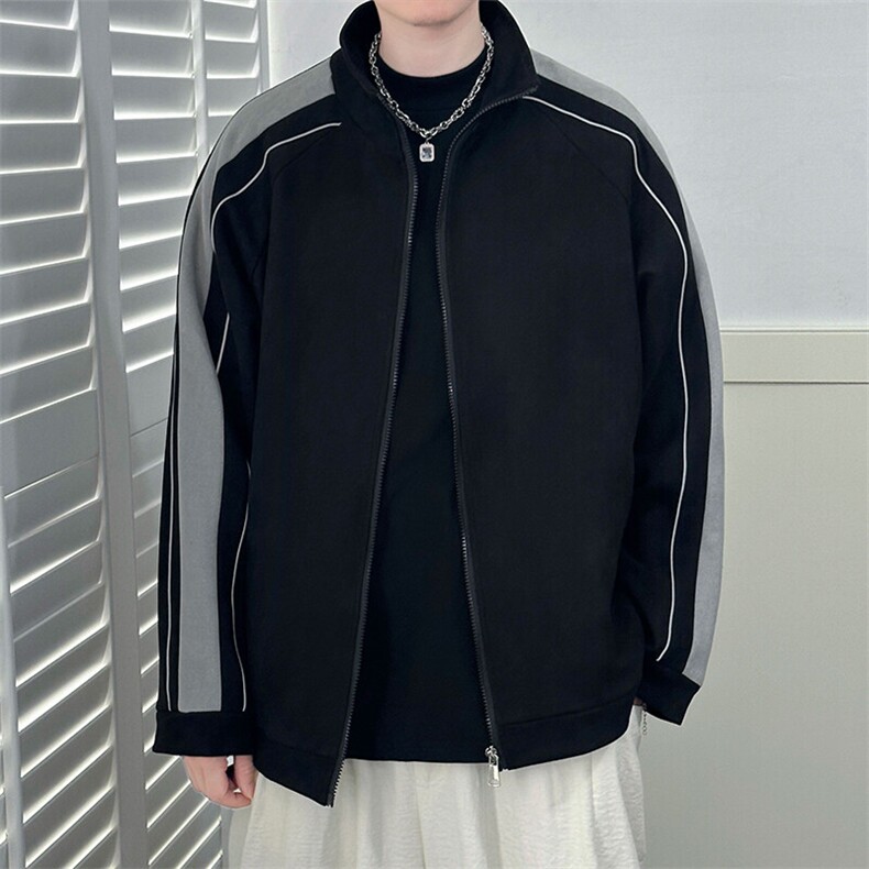 现货春秋季青少年麂皮绒夹克男港风拼接立领夹克外套-JK015-P105，男装夹克，电商A351