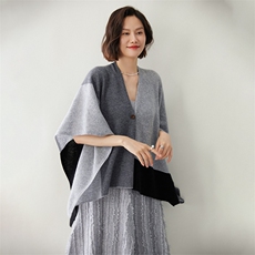 时尚拼色女士羊绒披肩优雅百搭保暖外套，披肩，迎冬羊绒