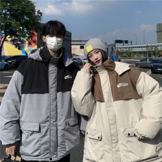 EQ343冬季连帽工装棉衣外套男拼接撞色情侣装棉服2024新款，男装棉衣，电商C306-1