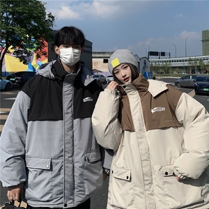 EQ343 冬季连帽工装棉衣外套男拼接撞色情侣装棉服2024新款图片