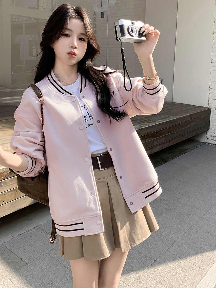 春季潮流棒球服外套女校园风简约休闲小众韩系超好看小个子上衣女,女装短外套,慧峰