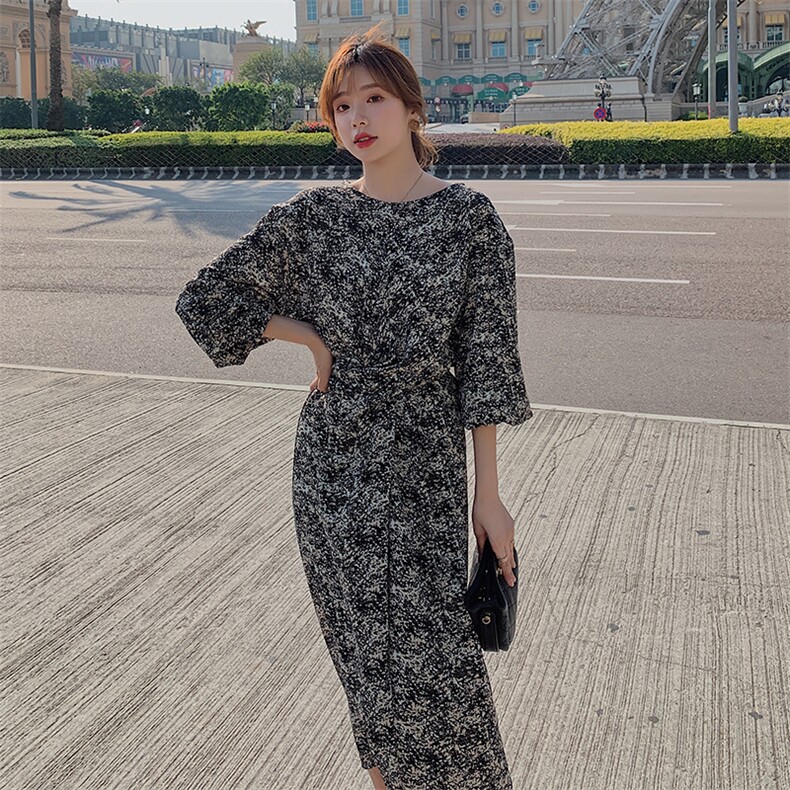 2021春秋季新款现货 碎花收腰爆款连衣裙163-0999-P85-控138图片