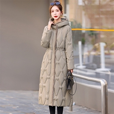 现货！专柜品质！2023冬装新款羽绒服女长款连帽时尚抽绳外套白鸭，女装羽绒服，铭街依杨