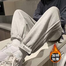 秋冬卫裤男加绒加厚宽松运动裤子宽松百搭ins休闲束脚裤H347-p35图片
