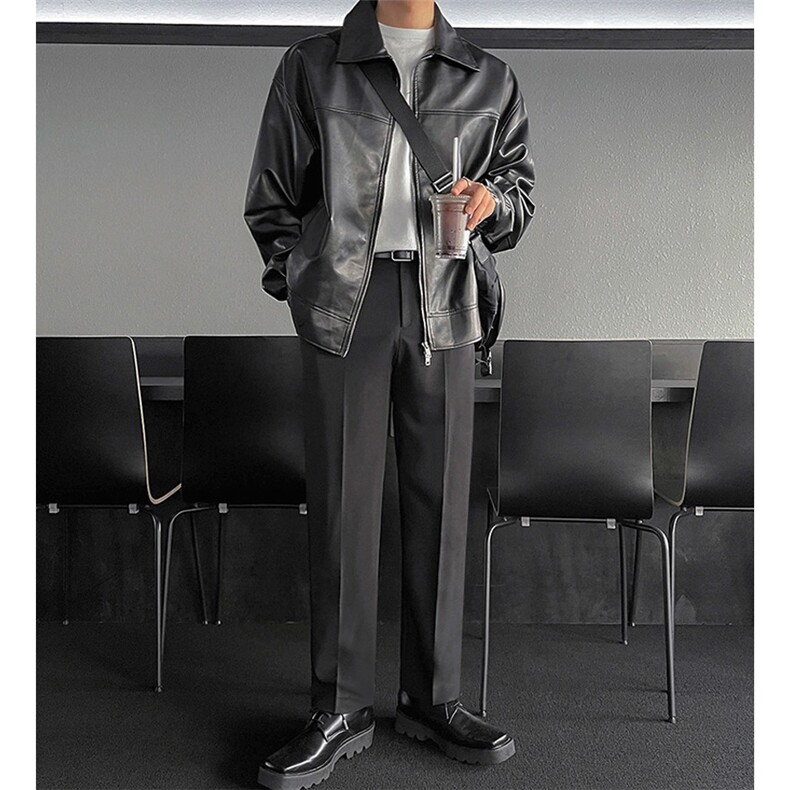 痞帅高街风设计感Pu皮衣潮男复古机车服皮夹克外套JK634-P70,男装夹克,星座208-5