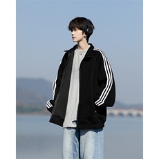 8XL-M三条杠运动卫衣特大码美式条纹立领夹克开衫外套JK5205/P65，男装夹克，电商B238