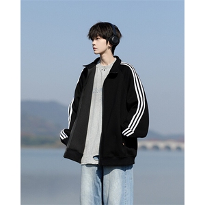 8XL-M三条杠运动卫衣特大码美式条纹立领夹克开衫外套JK5205/P65图片