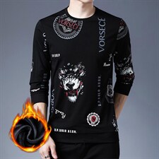 潮男套头卫衣纯棉圆领打底衫衣中年男士长袖t恤加绒秋季上衣新款，男装卫衣，电商B212（原钱塘6029）