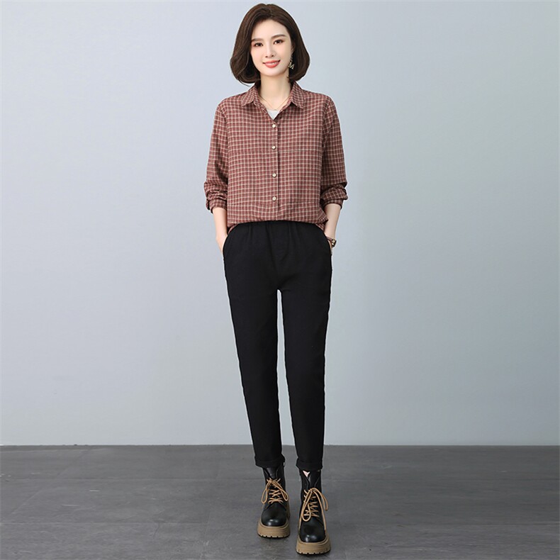 2024年春秋装新款潮格子宽松显瘦韩版气质女减龄两件套,女装套装/套裙,独衣靓