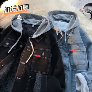JK3029J-P95-限价138 M-5XL羊羔绒加绒牛仔夹克外套连帽棉服大码图片