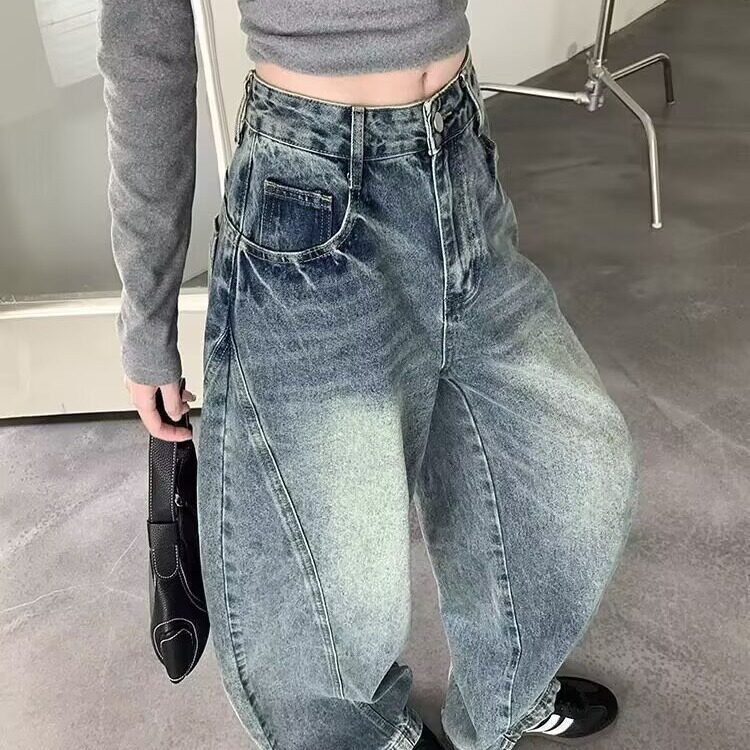 美式复古水洗宽松直筒牛仔裤男高街潮牌cleanfit弯刀阔腿休闲长裤，男装牛仔裤，星座506A