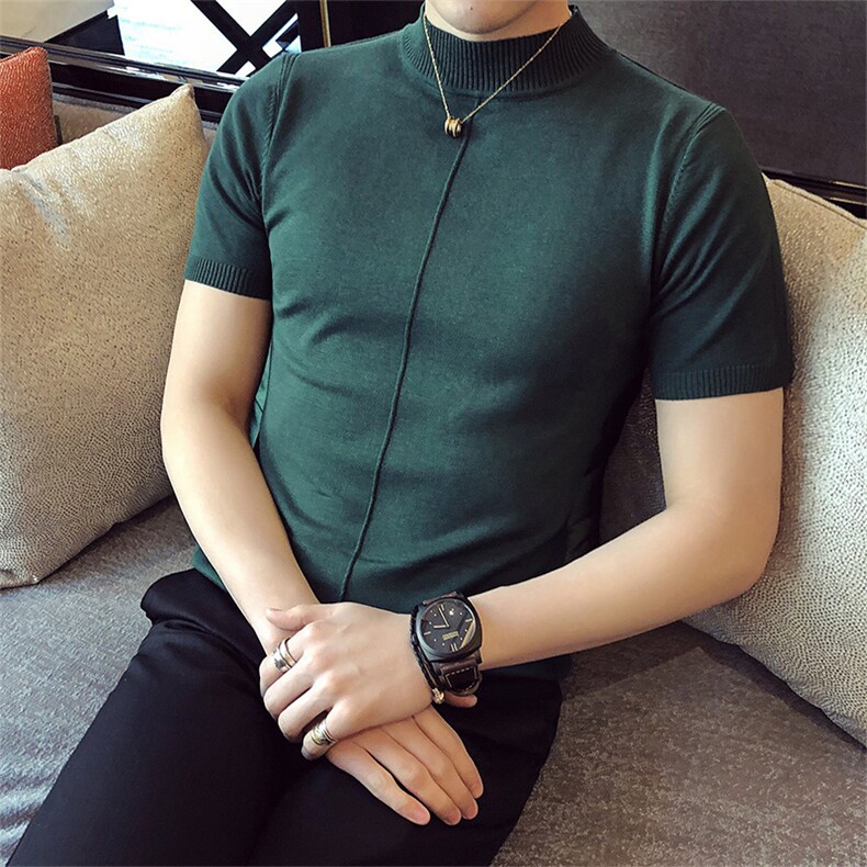 M01/p45 针织衫毛衣男 早秋男士半高领纯色修身内搭打底衫线衣图片