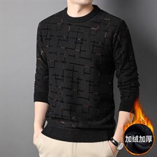 G878冬季男士圆领毛衣天鹅绒提花加绒针织加绒打底衫男装保暖P72图片