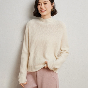 冬季重磅加厚半高领羊绒衫女短款席编纯色长袖套头针织打底衫毛衣图片