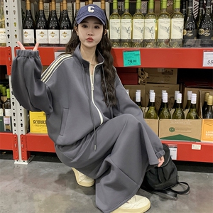 灰色休闲运动卫衣女2025春秋季新款韩系减龄显瘦半身裙图片