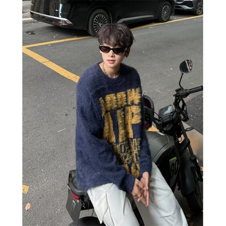 字母仿貂毛慵懒毛衣休闲宽松针织衫1001-1-MY629-P60,男装针织衫/毛衣,星座1001-1