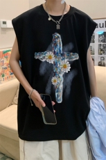 油画十字架美式花朵印花无袖T恤背心/马甲/坎肩XZ514-2-1291-P23，男装背心/马甲，星座514-2(原B239)