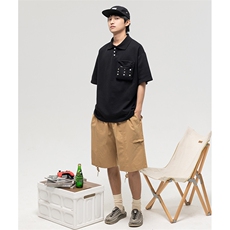 南夏乔装2025夏款纯色口袋装饰翻领POLO衫日系复古纽扣装饰短袖男，男装T恤，电商S006（B521）