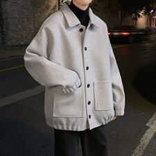 秋冬男士港风ins纯色加厚短款男呢料棉衣A071-Y05-P115，男装风衣，电商A071