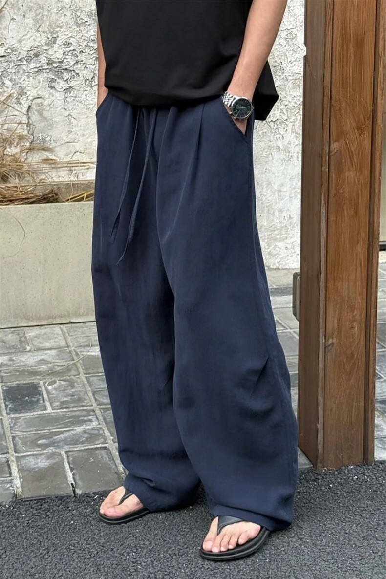网图夏季薄款亚麻混纺松弛垂感休闲拖地弯刀裤男女310A-C822-P35，男装休闲裤，四季星座310A