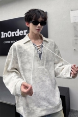 WY10151-特P48控88小众扎染撞色拼接条纹假两件大码男宽松卫衣，男装卫衣，电商A059