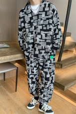 1港风V领长袖衬衫一套装九分裤男搭配9分袖POLO衫男TZ7732P75控98，男装衬衫，星座226-2