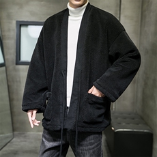 保暖潮风仿羊羔毛夹克道袍灯芯绒拼接外套男棉服M700/P130，男装棉衣，钱塘713