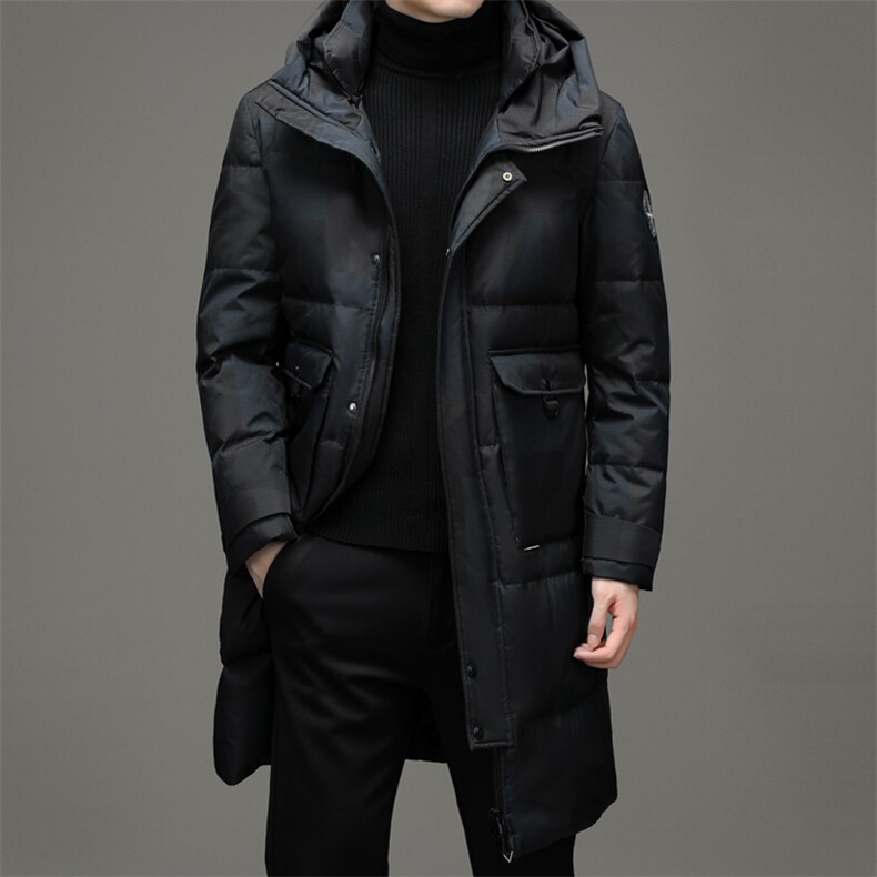 中长款连帽羽绒服男2023年冬季加厚保暖新款白鸭绒中青年男装外套,男装羽绒服,电商B212（原钱塘6029）