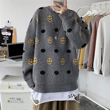 秋冬中性风韩版男女宽松笑脸毛衣针织衫ins情侣上衣T816-P68，男装针织衫/毛衣，星座1501
