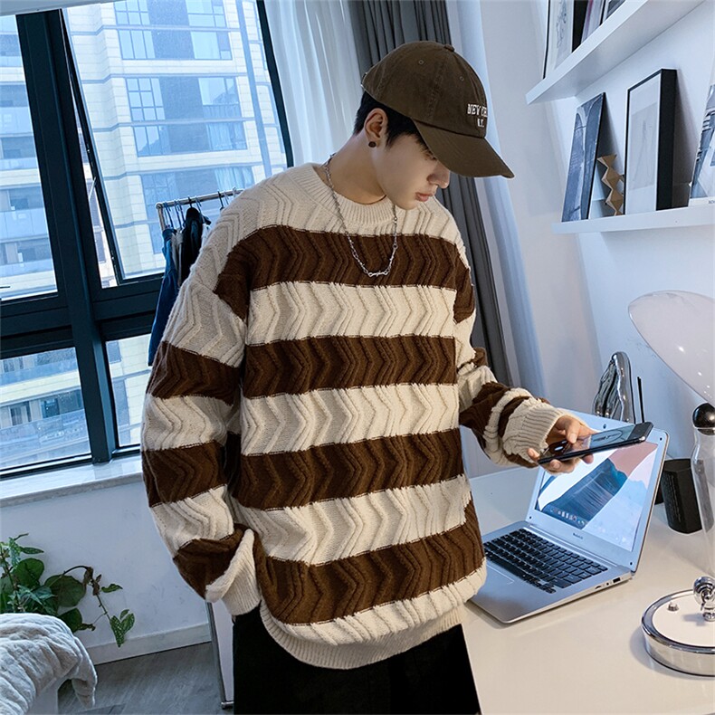 条纹毛衣男春秋款宽松小众衣服秋季ins潮流针织衫MY0916-P45,男装针织衫/毛衣,星座308B-1