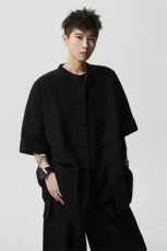 8XL-M新中式衬衫男中山装麻棉风复古中袖衬衣唐装CS527P60，男装衬衫，电商D206-1