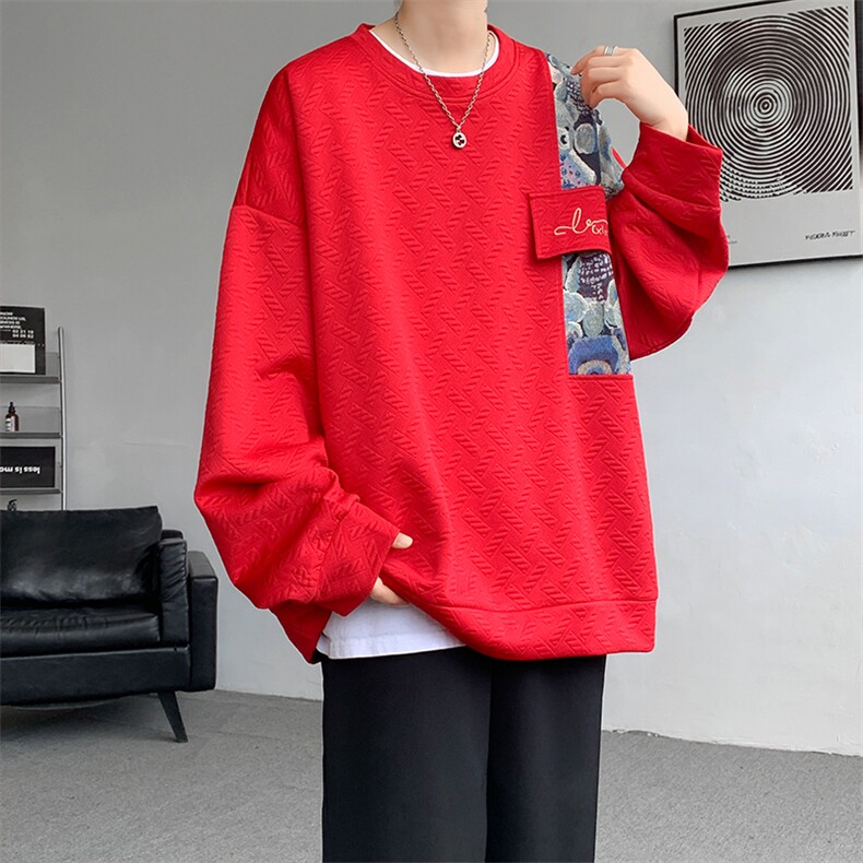 现货WY10067-P45加绒P55新增加绒款款式百搭圆领小熊拼接卫衣,男装卫衣,电商A059
