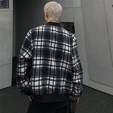 潮牌男秋冬季夹克黑白格纹立领棒球服毛尼夹克JK98-P98，男装夹克，电商C307