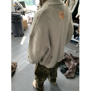 慵懒风破洞毛衣开衫外套潮牌街头拉链老钱风针织衫男LM2255-P57图片