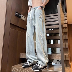 破洞牛仔裤男2025新款春秋宽松直筒阔腿痞帅美式高街vibe图片